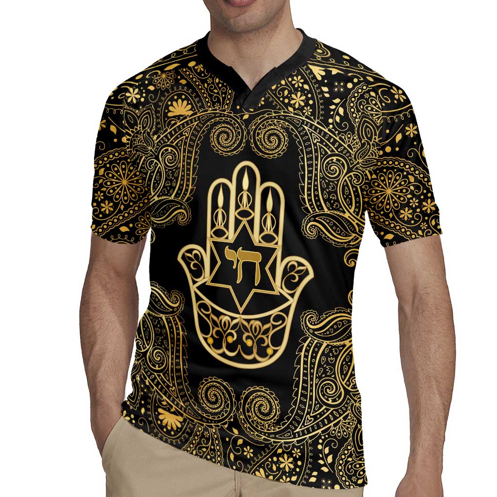 Jewish Hamsa Chai Rugby Jersey Gold Paisley Pattern