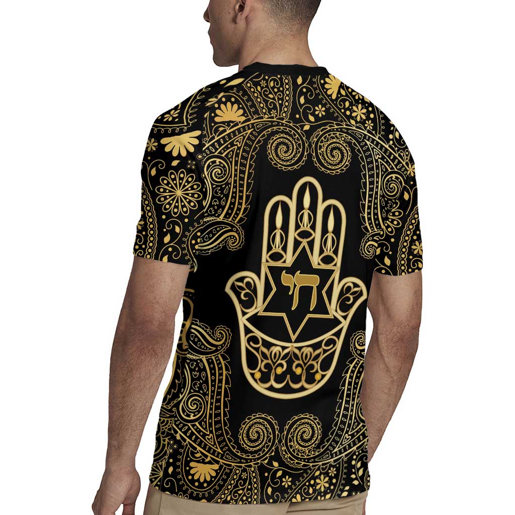Jewish Hamsa Chai Rugby Jersey Gold Paisley Pattern