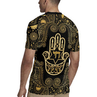 Jewish Hamsa Chai Rugby Jersey Gold Paisley Pattern