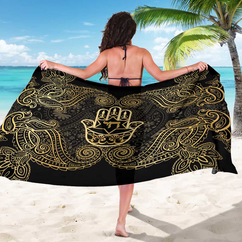 Jewish Hamsa Chai Sarong Gold Paisley Pattern