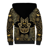 Jewish Hamsa Chai Sherpa Hoodie Gold Paisley Pattern