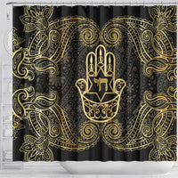 Jewish Hamsa Chai Shower Curtain Gold Paisley Pattern