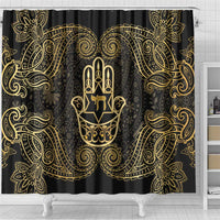 Jewish Hamsa Chai Shower Curtain Gold Paisley Pattern