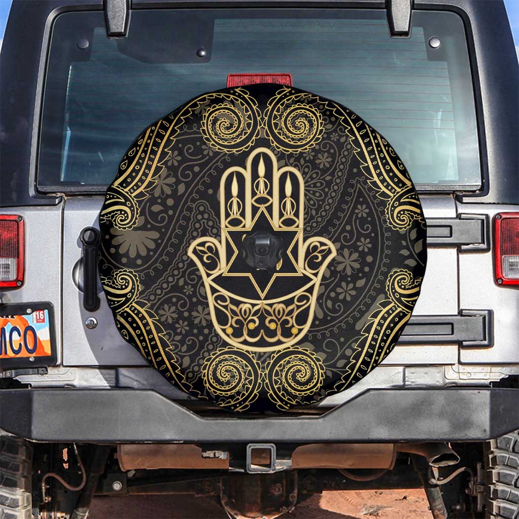 Jewish Hamsa Chai Spare Tire Cover Gold Paisley Pattern