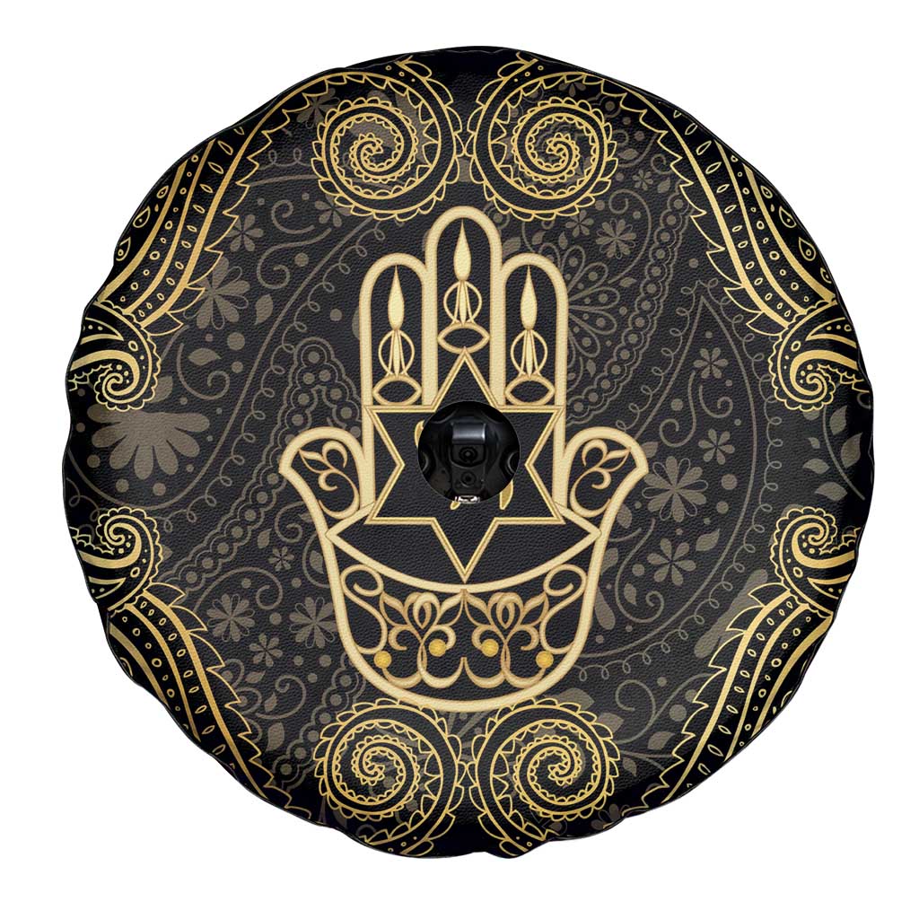Jewish Hamsa Chai Spare Tire Cover Gold Paisley Pattern