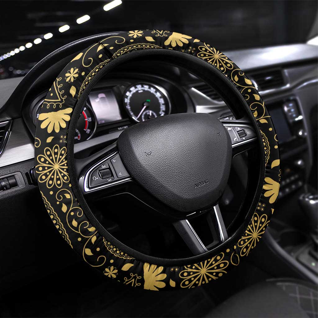 Jewish Hamsa Chai Steering Wheel Cover Gold Paisley Pattern