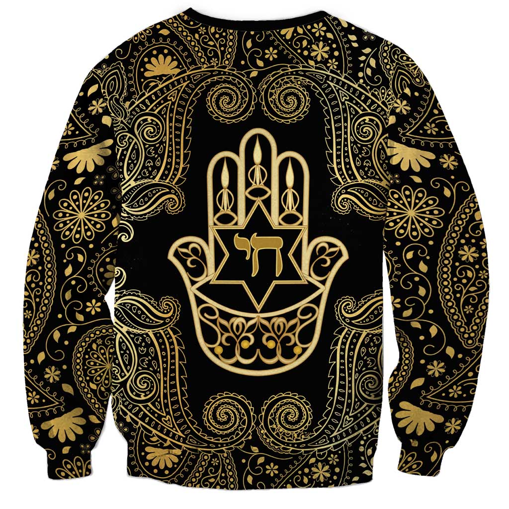 Jewish Hamsa Chai Sweatshirt Gold Paisley Pattern