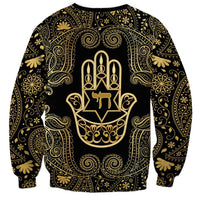 Jewish Hamsa Chai Sweatshirt Gold Paisley Pattern