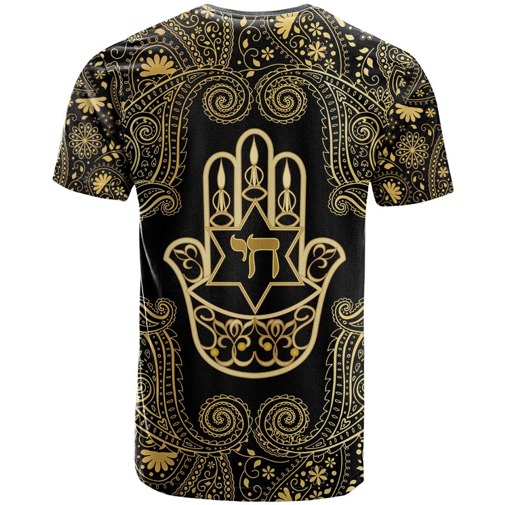 Jewish Hamsa Chai T Shirt Gold Paisley Pattern