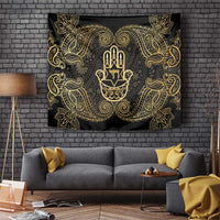 Jewish Hamsa Chai Tapestry Gold Paisley Pattern