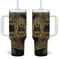 Jewish Hamsa Chai Tumbler With Handle Gold Paisley Pattern