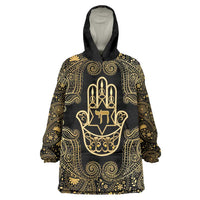 Jewish Hamsa Chai Wearable Blanket Hoodie Gold Paisley Pattern