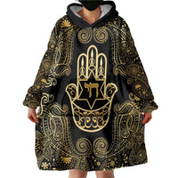 Jewish Hamsa Chai Wearable Blanket Hoodie Gold Paisley Pattern
