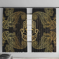 Jewish Hamsa Chai Window Curtain Gold Paisley Pattern