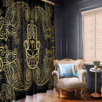 Jewish Hamsa Chai Window Curtain Gold Paisley Pattern