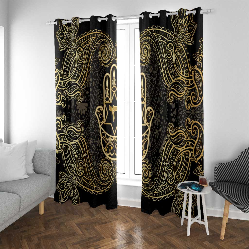 Jewish Hamsa Chai Window Curtain Gold Paisley Pattern