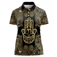 Jewish Hamsa Chai Women Polo Shirt Gold Paisley Pattern