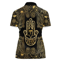 Jewish Hamsa Chai Women Polo Shirt Gold Paisley Pattern