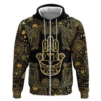 Jewish Hamsa Chai Zip Hoodie Gold Paisley Pattern