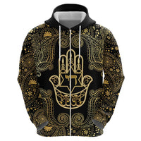 Jewish Hamsa Chai Zip Hoodie Gold Paisley Pattern