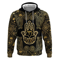 Jewish Hamsa Chai Zip Hoodie Gold Paisley Pattern