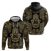 Jewish Hamsa Chai Zip Hoodie Gold Paisley Pattern