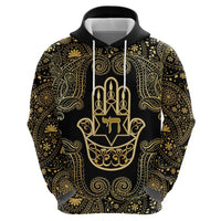 Jewish Hamsa Chai Zip Hoodie Gold Paisley Pattern