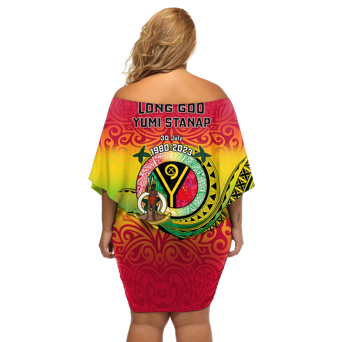 Vanuatu Off Shoulder Short Dress Yumi 43 Hapi Independens Dei - Wonder Print Shop
