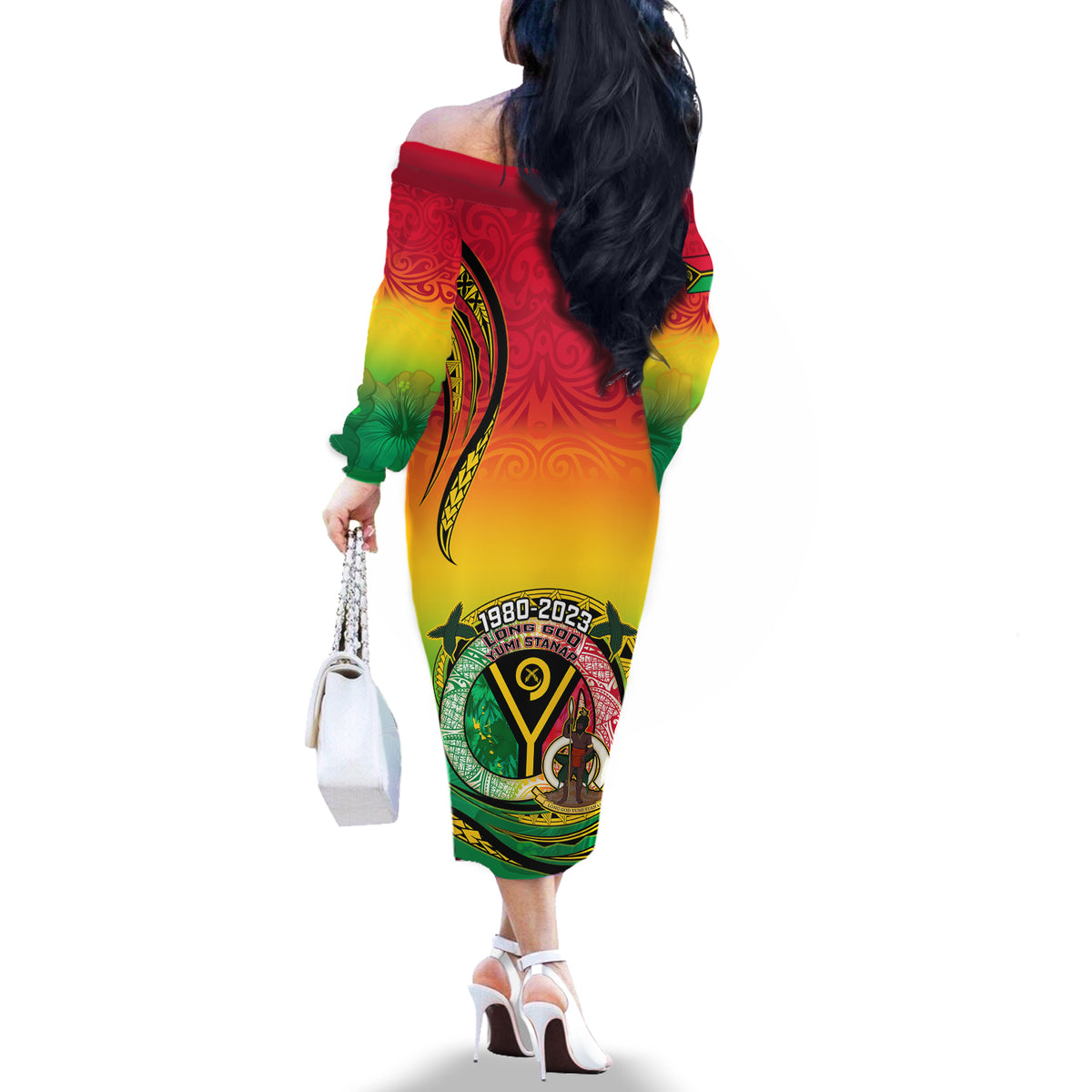 Vanuatu Off The Shoulder Long Sleeve Dress Yumi 43 Hapi Independens Dei - Wonder Print Shop