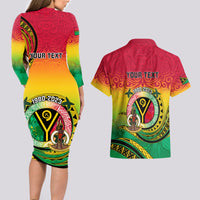 Personalised Vanuatu Couples Matching Long Sleeve Bodycon Dress and Hawaiian Shirt Yumi 43 Hapi Independens Dei - Wonder Print Shop