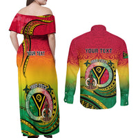 Personalised Vanuatu Couples Matching Off Shoulder Maxi Dress and Long Sleeve Button Shirts Yumi 43 Hapi Independens Dei - Wonder Print Shop