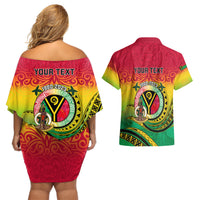 Personalised Vanuatu Couples Matching Off Shoulder Short Dress and Hawaiian Shirt Yumi 43 Hapi Independens Dei - Wonder Print Shop