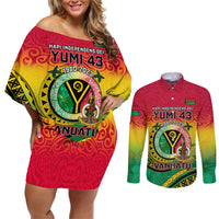 Personalised Vanuatu Couples Matching Off Shoulder Short Dress and Long Sleeve Button Shirts Yumi 43 Hapi Independens Dei - Wonder Print Shop