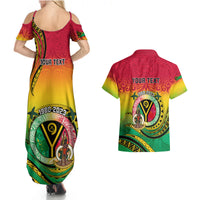 Personalised Vanuatu Couples Matching Summer Maxi Dress and Hawaiian Shirt Yumi 43 Hapi Independens Dei - Wonder Print Shop