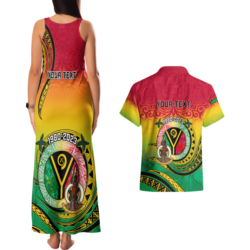 Personalised Vanuatu Couples Matching Tank Maxi Dress And Hawaiian Shirt Yumi 43 Hapi Independens Dei - Wonder Print Shop