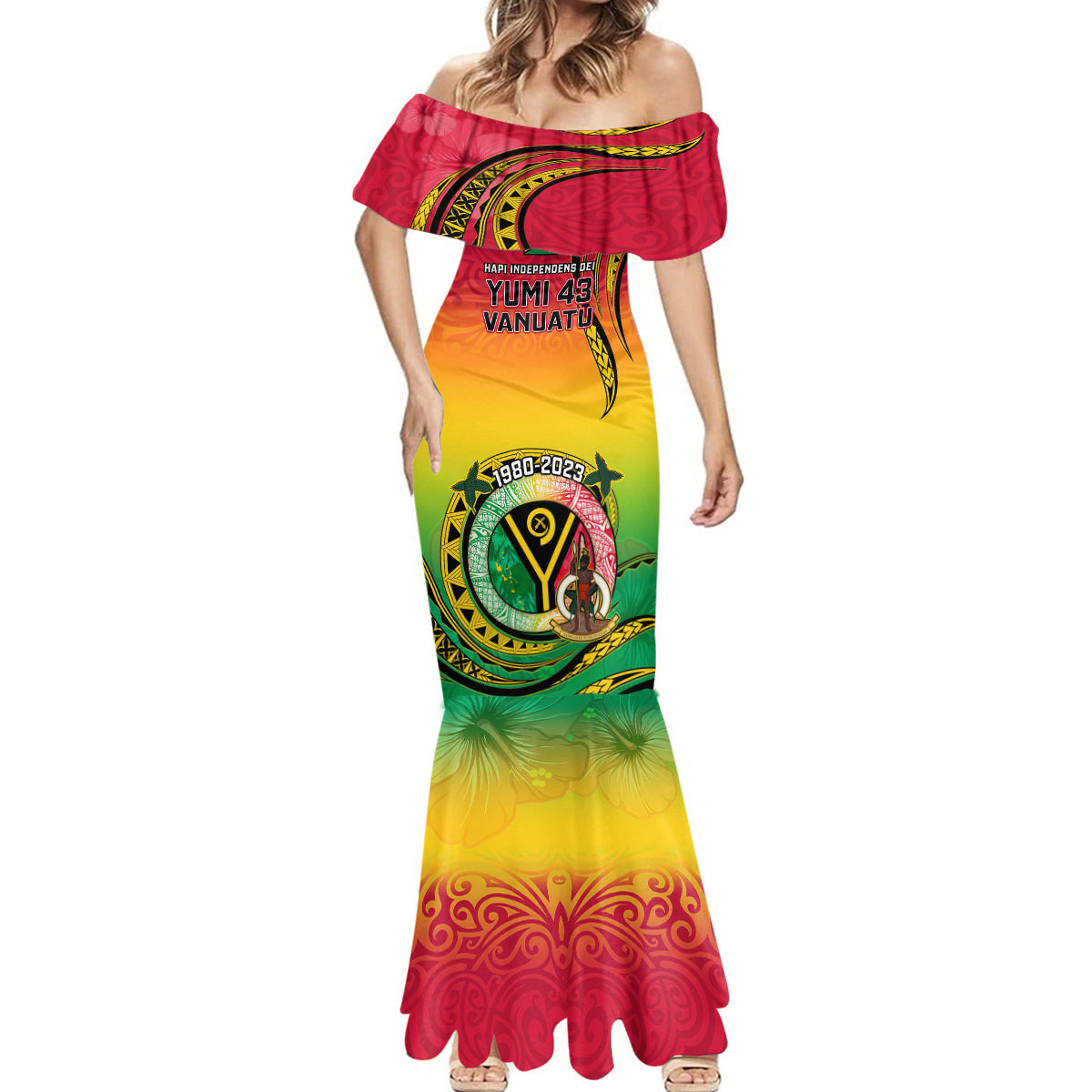 Personalised Vanuatu Mermaid Dress Yumi 43 Hapi Independens Dei - Wonder Print Shop