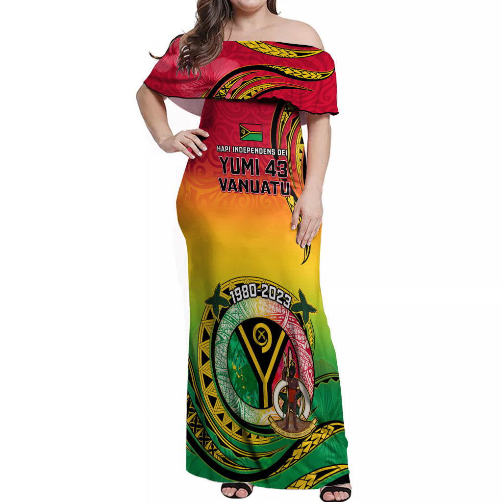 Personalised Vanuatu Off Shoulder Maxi Dress Yumi 43 Hapi Independens Dei - Wonder Print Shop