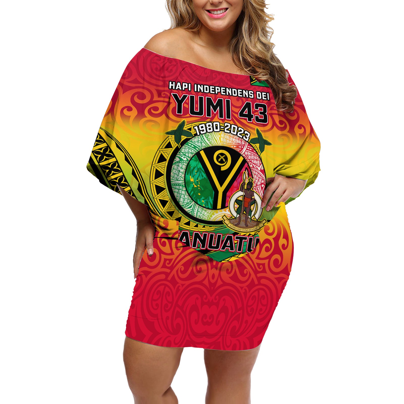 Personalised Vanuatu Off Shoulder Short Dress Yumi 43 Hapi Independens Dei - Wonder Print Shop