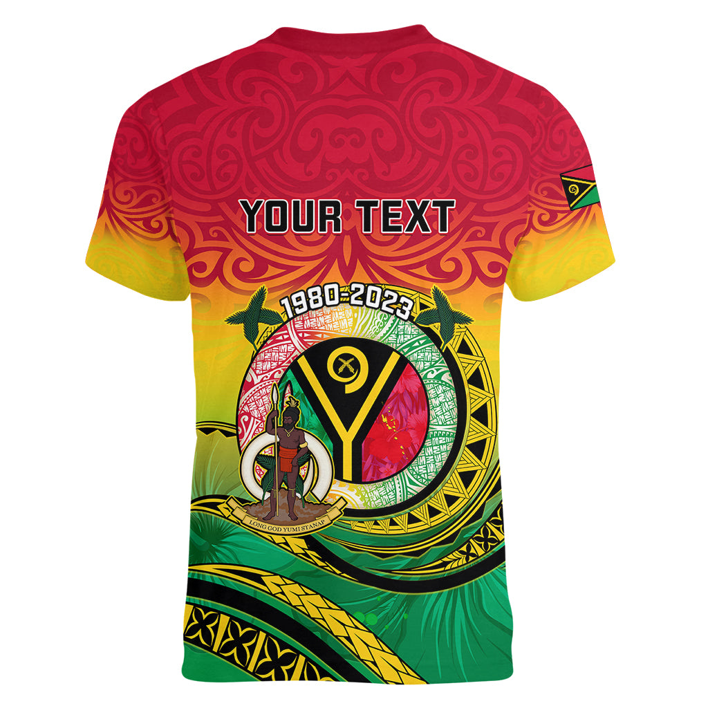 Personalised Vanuatu Women V Neck T Shirt Yumi 43 Hapi Independens Dei - Wonder Print Shop