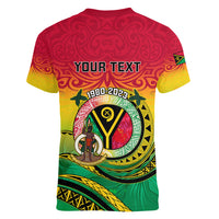 Personalised Vanuatu Women V Neck T Shirt Yumi 43 Hapi Independens Dei - Wonder Print Shop