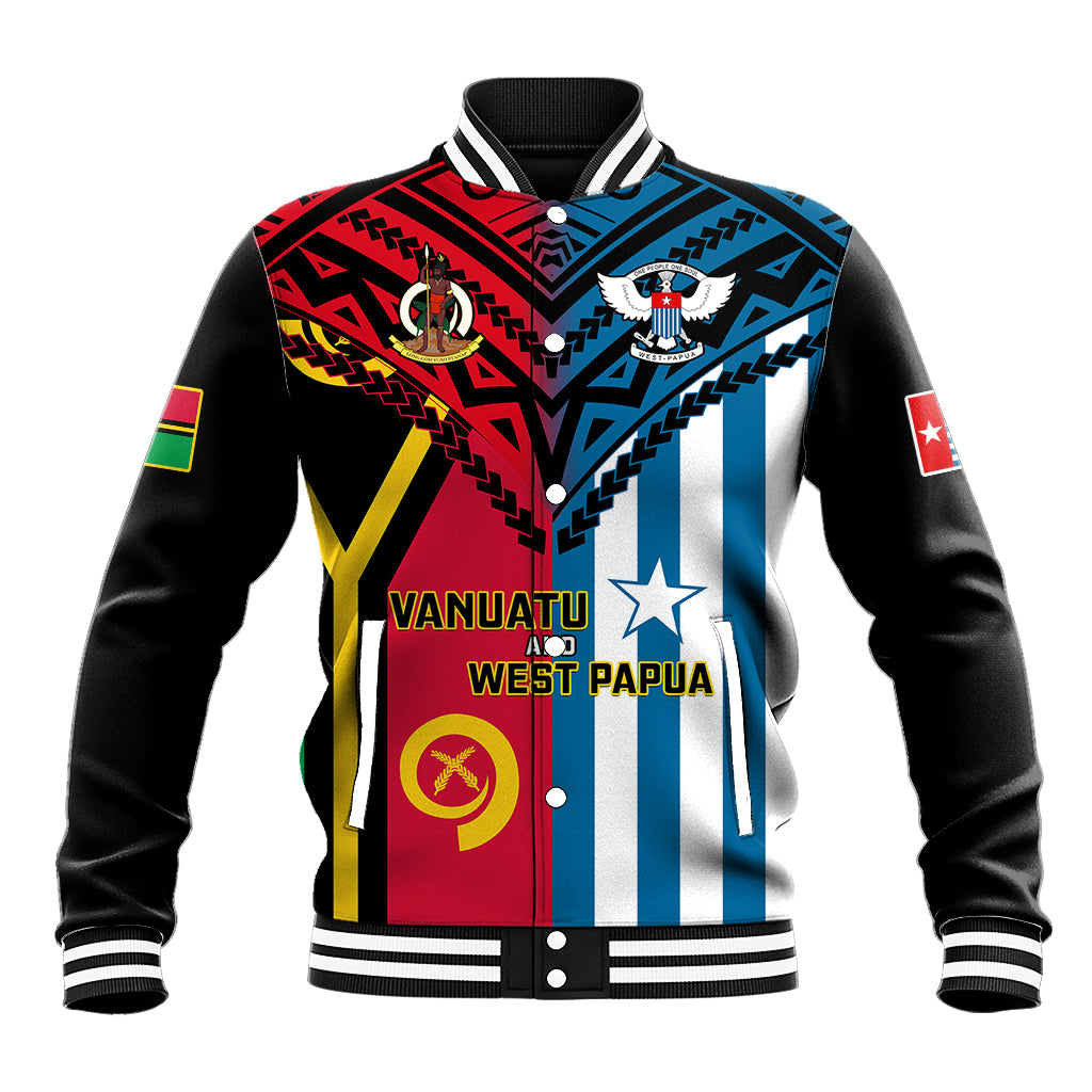Vanuatu And West Papua Baseball Jacket Coat Of Arms Mix Flag Style - Wonder Print Shop
