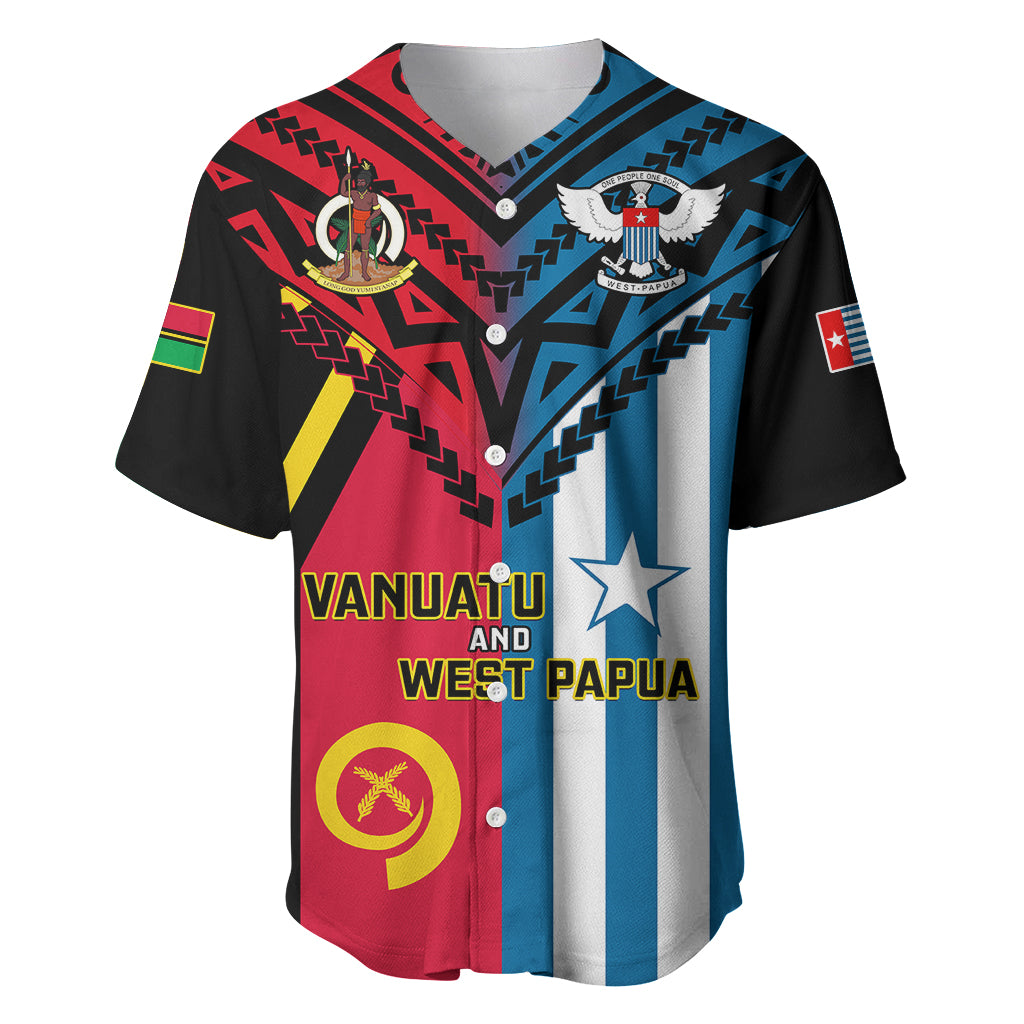 Vanuatu And West Papua Baseball Jersey Coat Of Arms Mix Flag Style - Wonder Print Shop