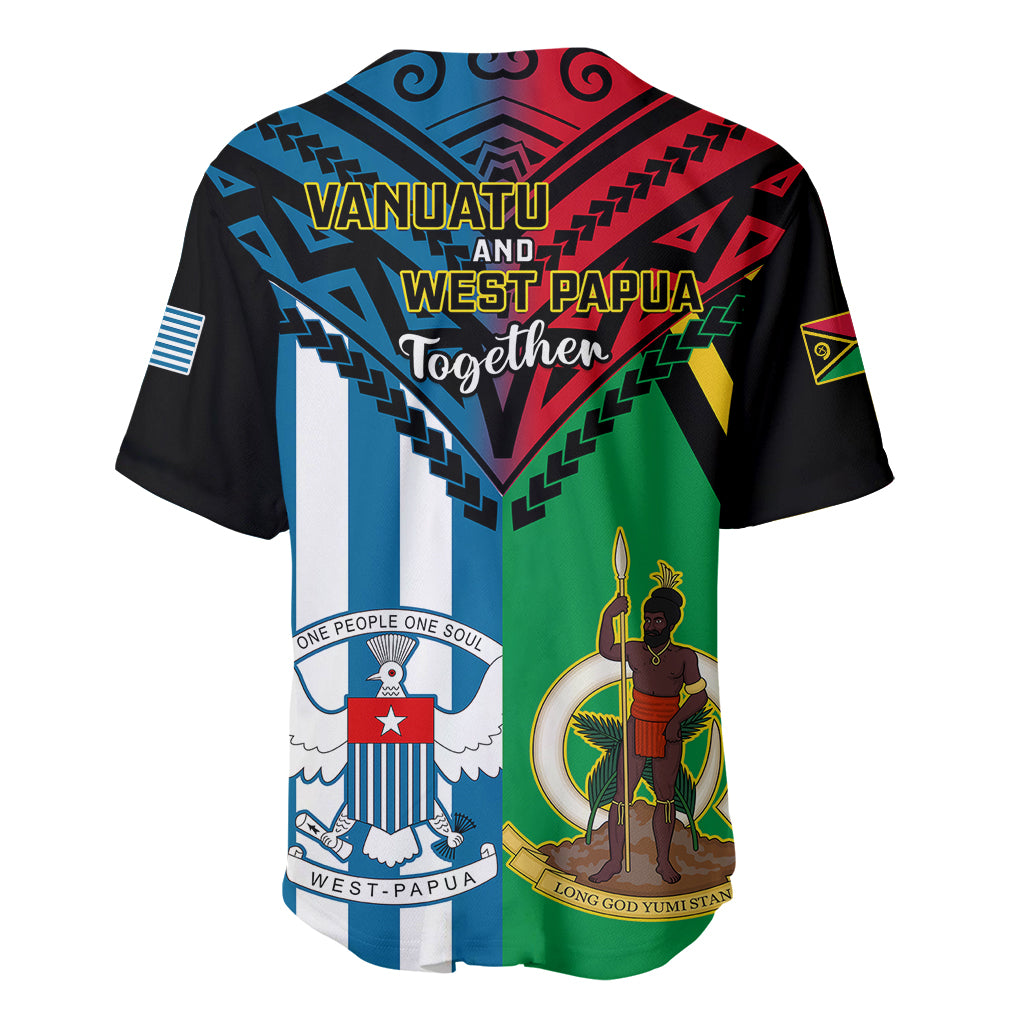 Vanuatu And West Papua Baseball Jersey Coat Of Arms Mix Flag Style - Wonder Print Shop