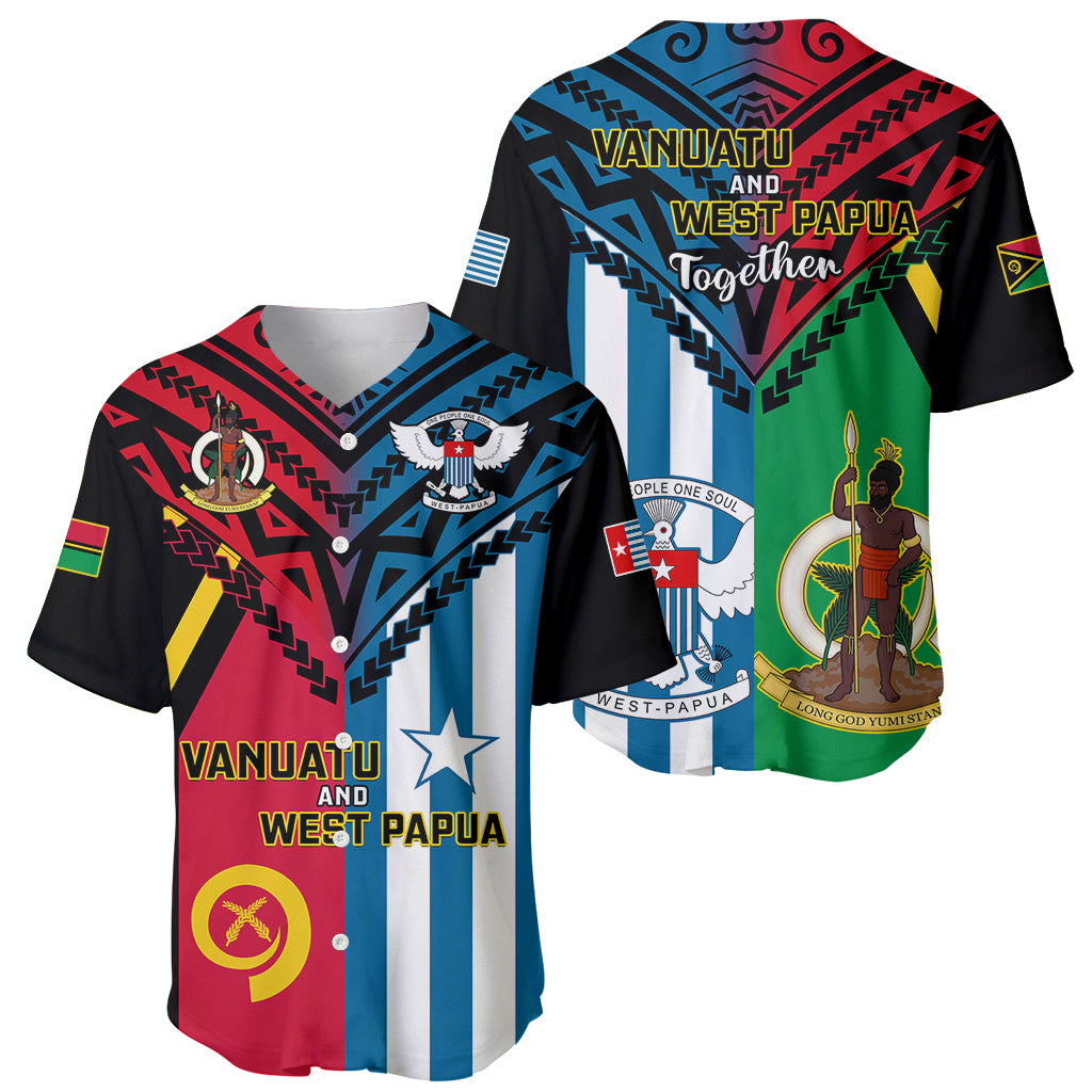 Vanuatu And West Papua Baseball Jersey Coat Of Arms Mix Flag Style - Wonder Print Shop