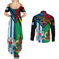 Vanuatu And West Papua Couples Matching Summer Maxi Dress and Long Sleeve Button Shirts Coat Of Arms Mix Flag Style - Wonder Print Shop