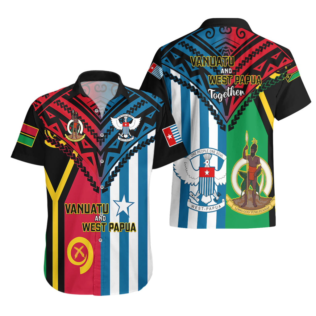 Vanuatu And West Papua Hawaiian Shirt Coat Of Arms Mix Flag Style - Wonder Print Shop