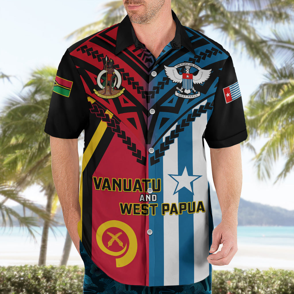 Vanuatu And West Papua Hawaiian Shirt Coat Of Arms Mix Flag Style - Wonder Print Shop