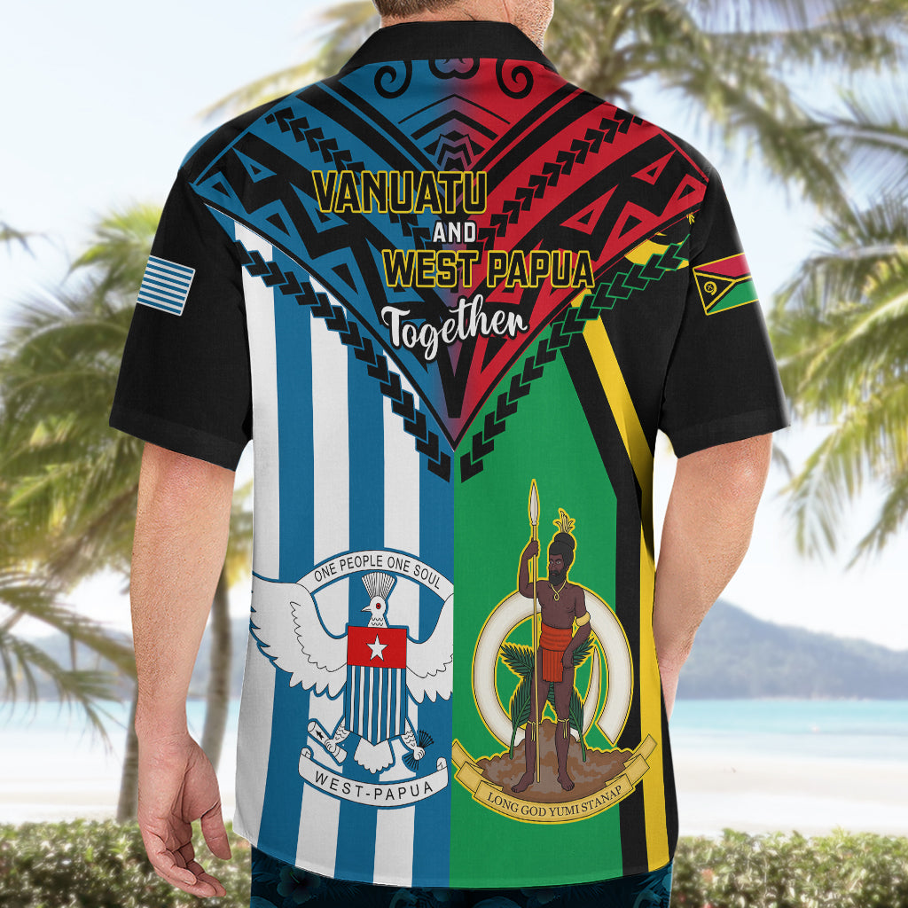 Vanuatu And West Papua Hawaiian Shirt Coat Of Arms Mix Flag Style - Wonder Print Shop