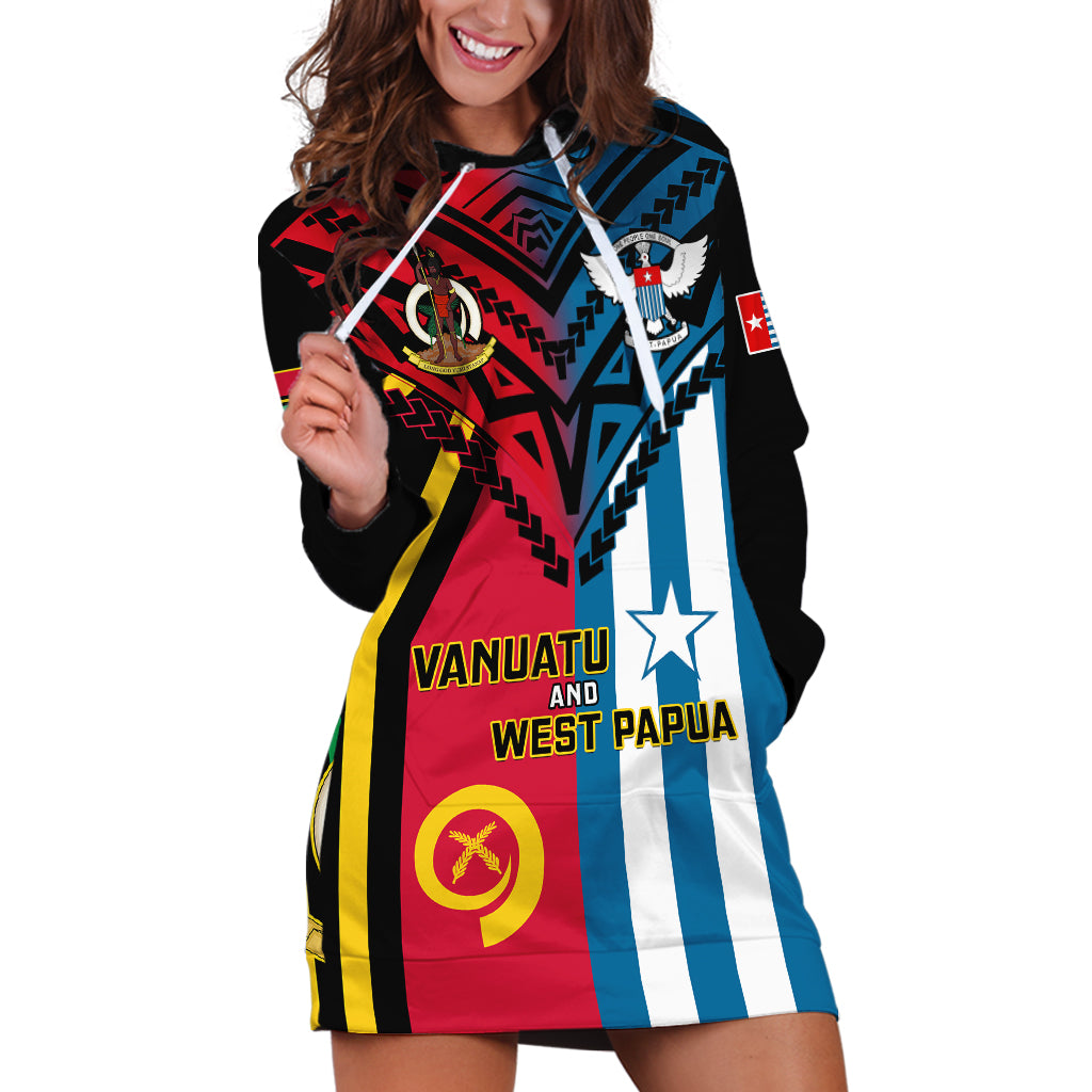 Vanuatu And West Papua Hoodie Dress Coat Of Arms Mix Flag Style - Wonder Print Shop