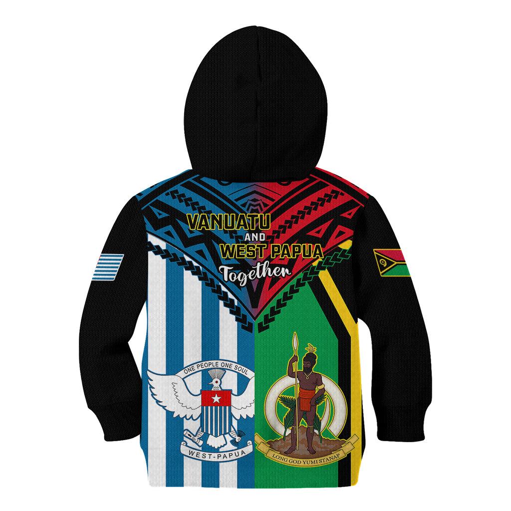 Vanuatu And West Papua Kid Hoodie Coat Of Arms Mix Flag Style - Wonder Print Shop